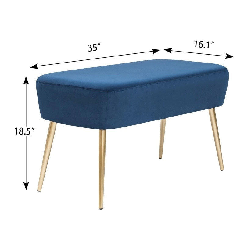 Velvet Bench Footrest with Metal Legs for Bedroom or Entryway