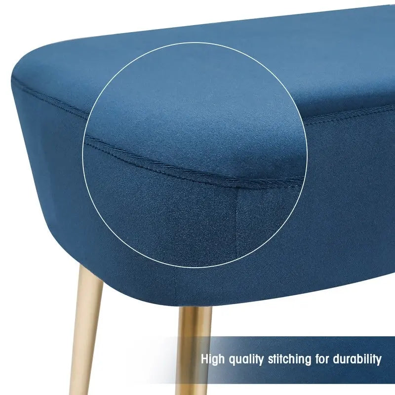 Velvet Bench Footrest with Metal Legs for Bedroom or Entryway