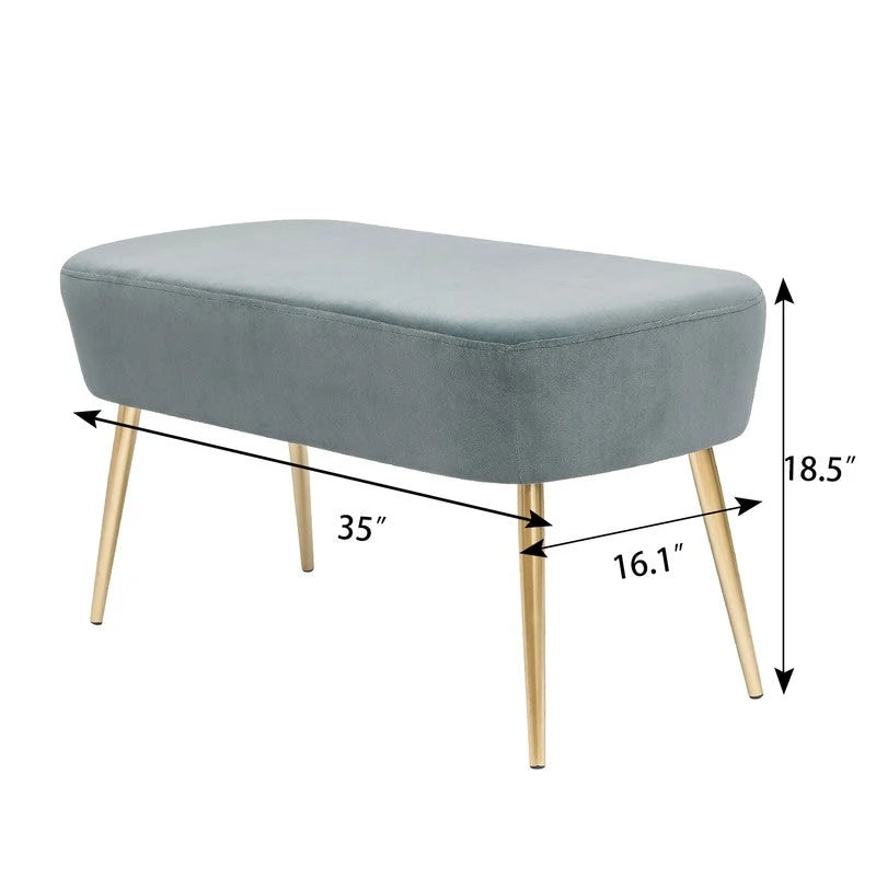 Velvet Bench Footrest with Metal Legs for Bedroom or Entryway