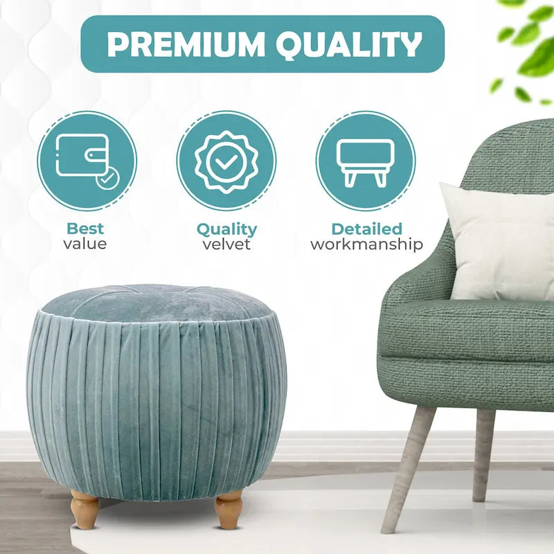 Velvet Small Round Ottoman for Living Room or Bedroom