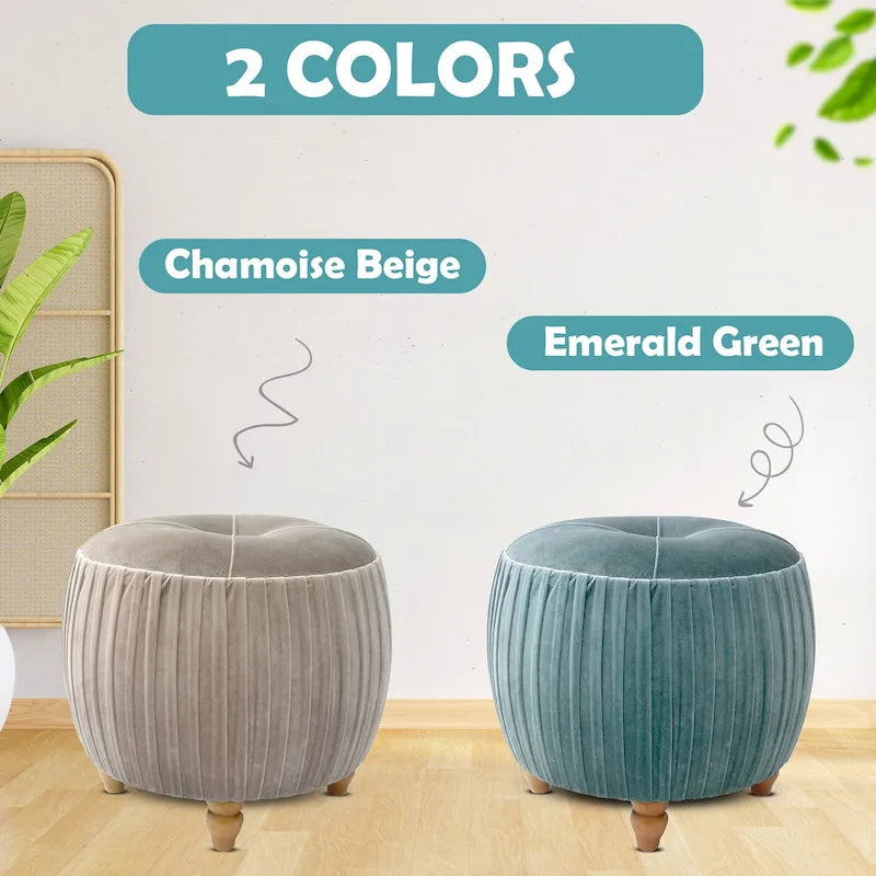 Velvet Small Round Ottoman for Living Room or Bedroom