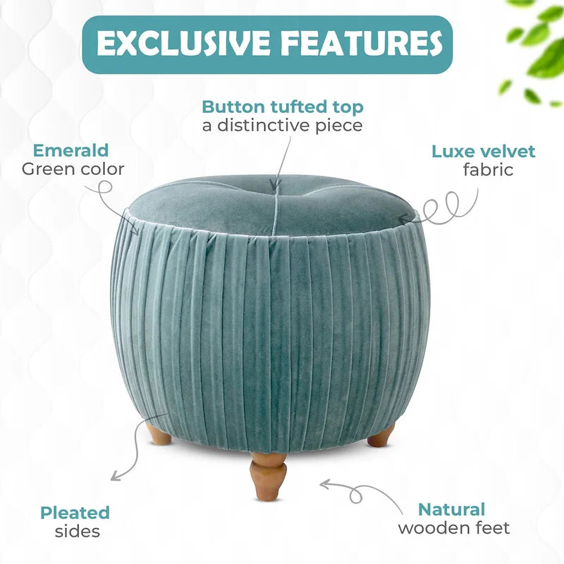 Velvet Small Round Ottoman for Living Room or Bedroom