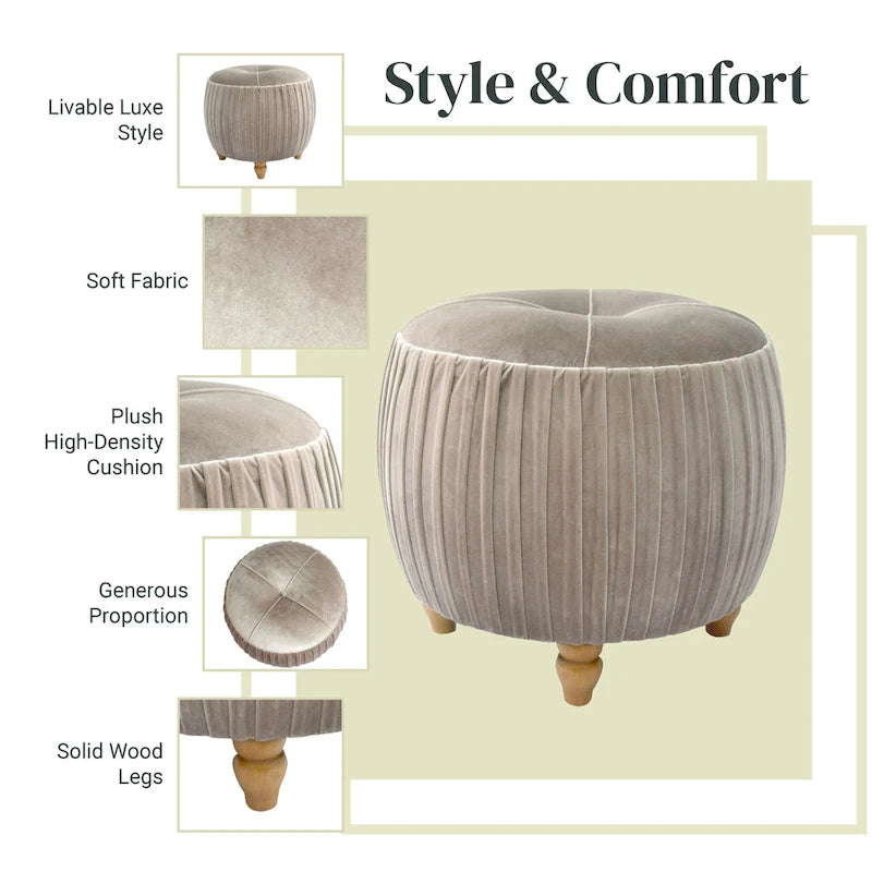 Velvet Small Round Ottoman for Living Room or Bedroom