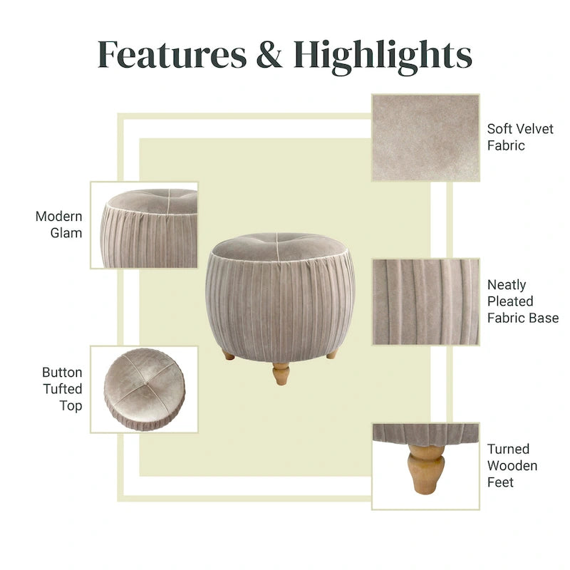 Velvet Small Round Ottoman for Living Room or Bedroom