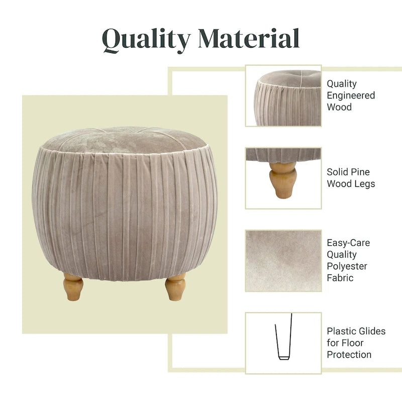 Velvet Small Round Ottoman for Living Room or Bedroom