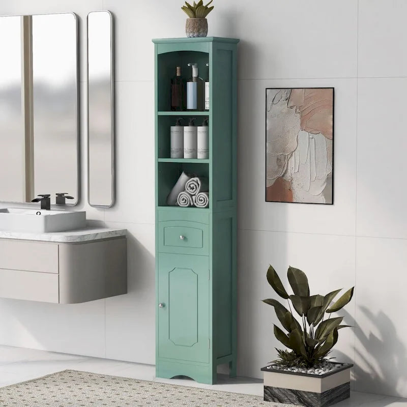 Tall Freestanding Linen Tower Bathroom Storage Cabinet with Drawer
