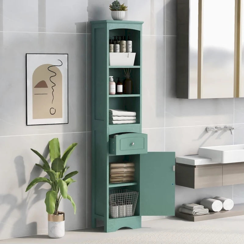 Tall Freestanding Linen Tower Bathroom Storage Cabinet with Drawer