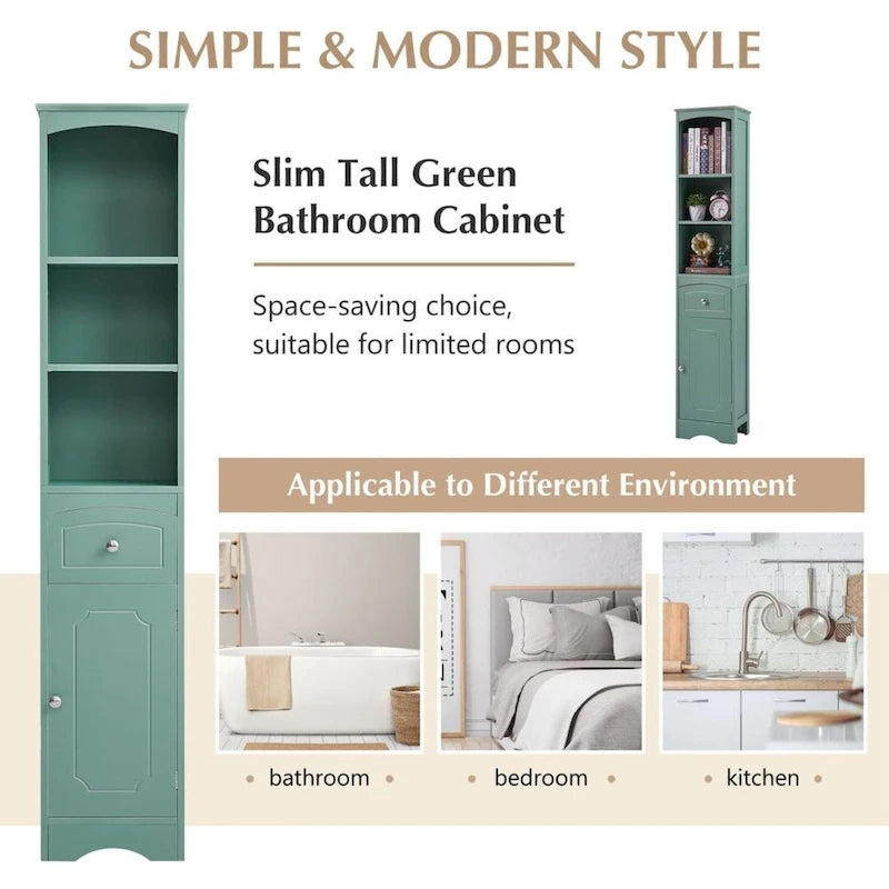 Tall Freestanding Linen Tower Bathroom Storage Cabinet with Drawer