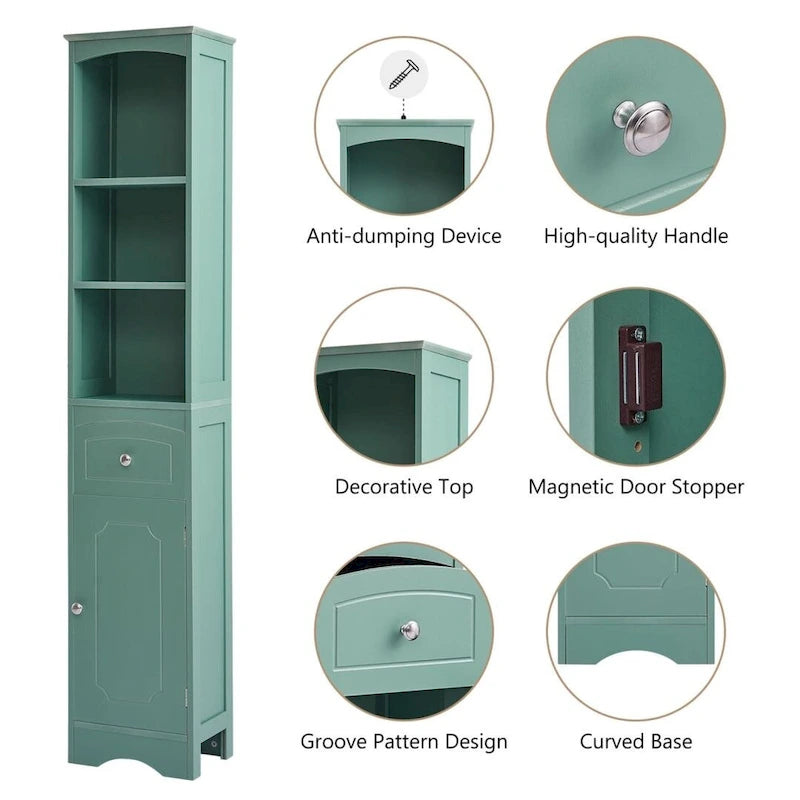 Tall Freestanding Linen Tower Bathroom Storage Cabinet with Drawer