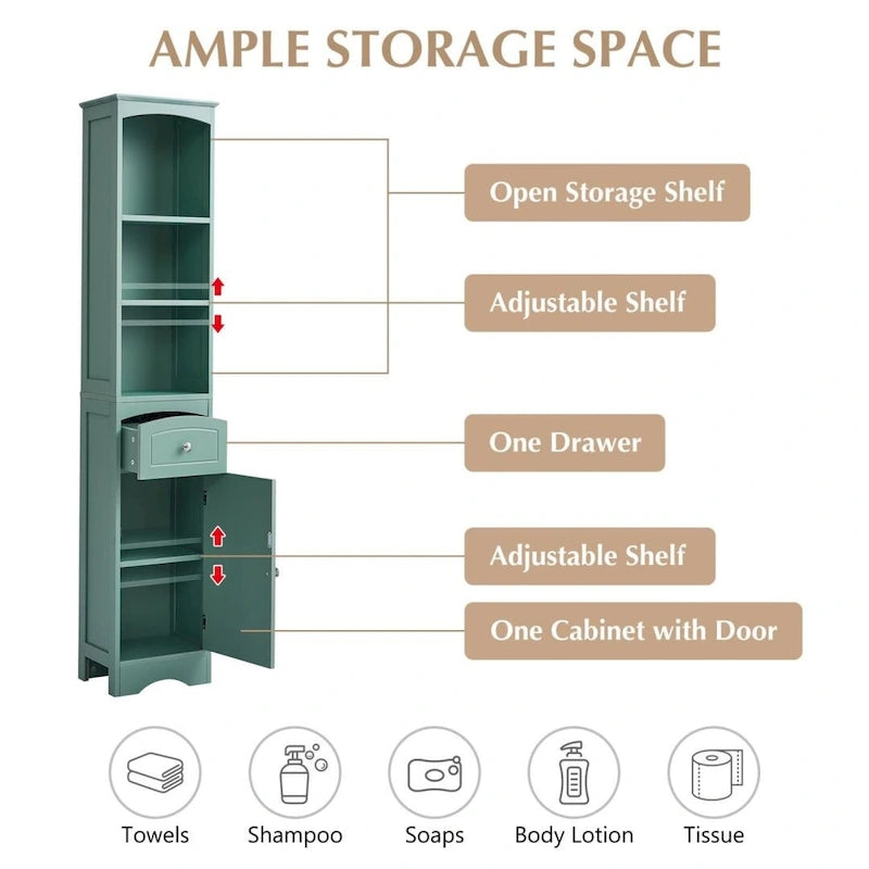 Tall Freestanding Linen Tower Bathroom Storage Cabinet with Drawer