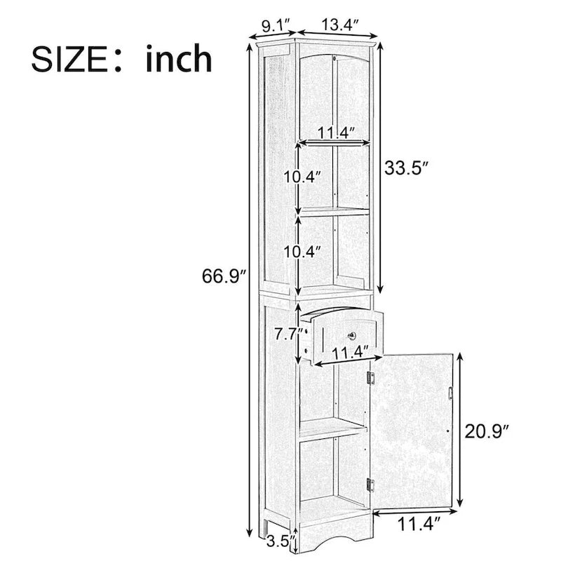 Tall Freestanding Linen Tower Bathroom Storage Cabinet with Drawer