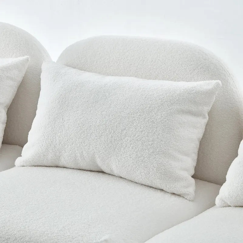 Lazy Sofa Loveseat in White Teddy Fabric for Living Room