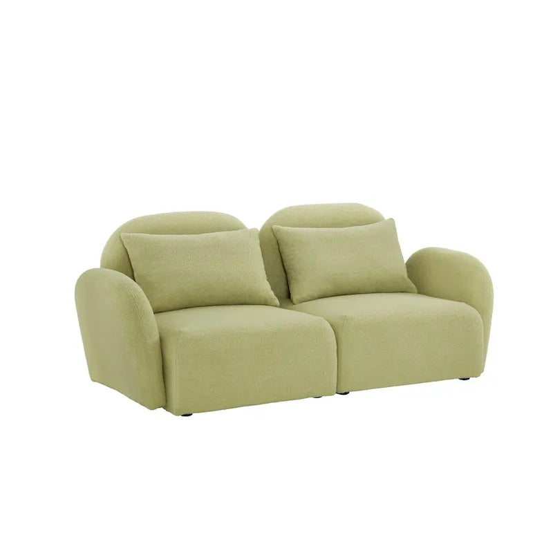 Lazy Sofa Loveseat in White Teddy Fabric for Living Room