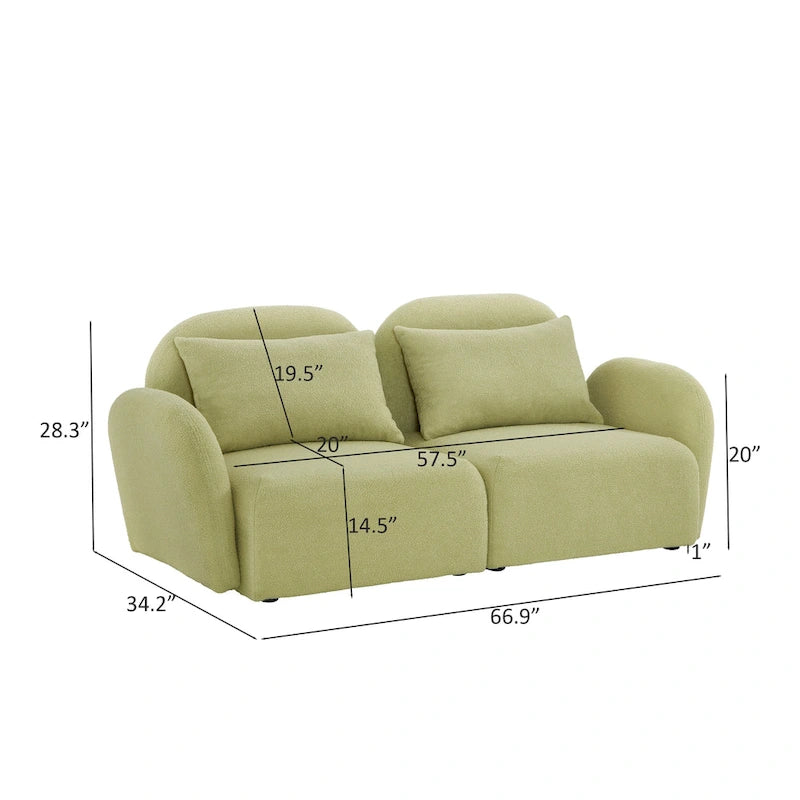 Lazy Sofa Loveseat in White Teddy Fabric for Living Room