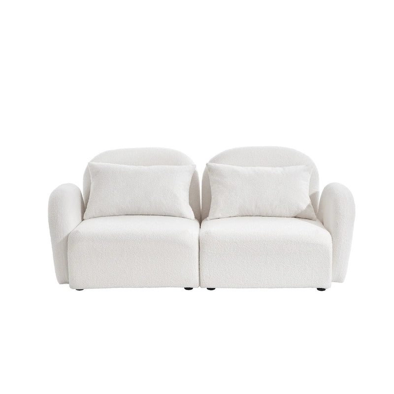 Lazy Sofa Loveseat in White Teddy Fabric for Living Room