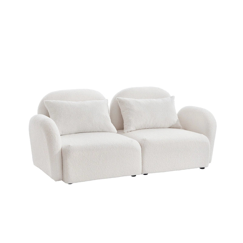 Lazy Sofa Loveseat in White Teddy Fabric for Living Room
