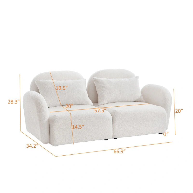 Lazy Sofa Loveseat in White Teddy Fabric for Living Room