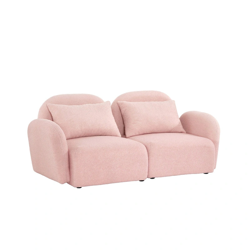 Lazy Sofa Loveseat in White Teddy Fabric for Living Room