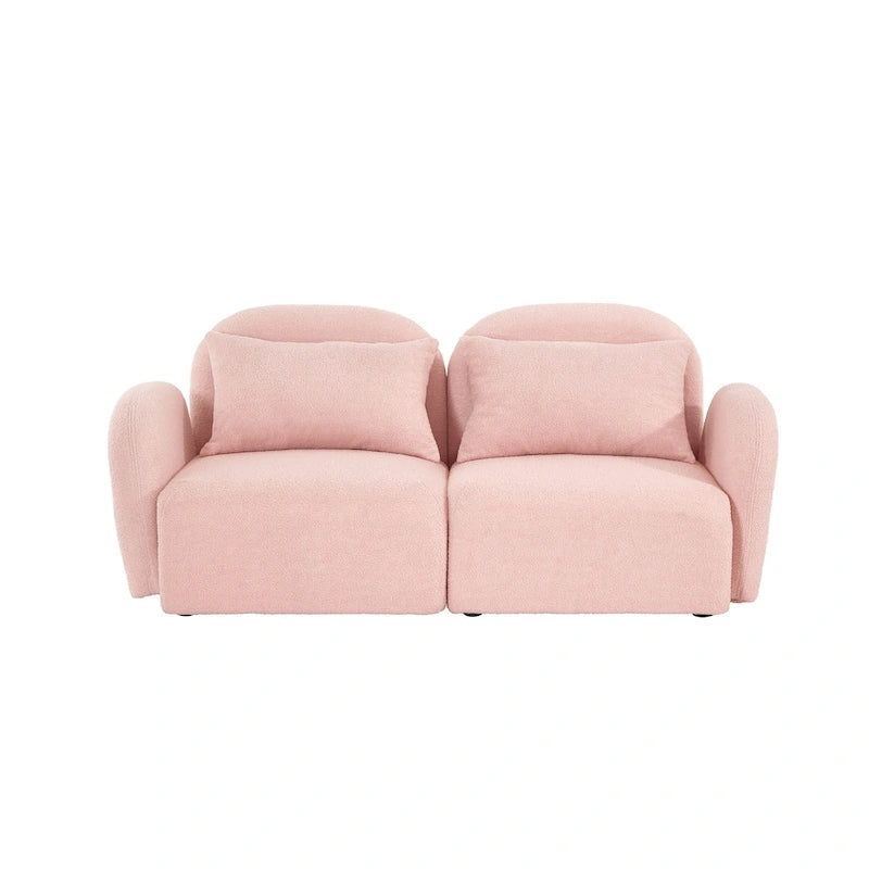 Lazy Sofa Loveseat in White Teddy Fabric for Living Room