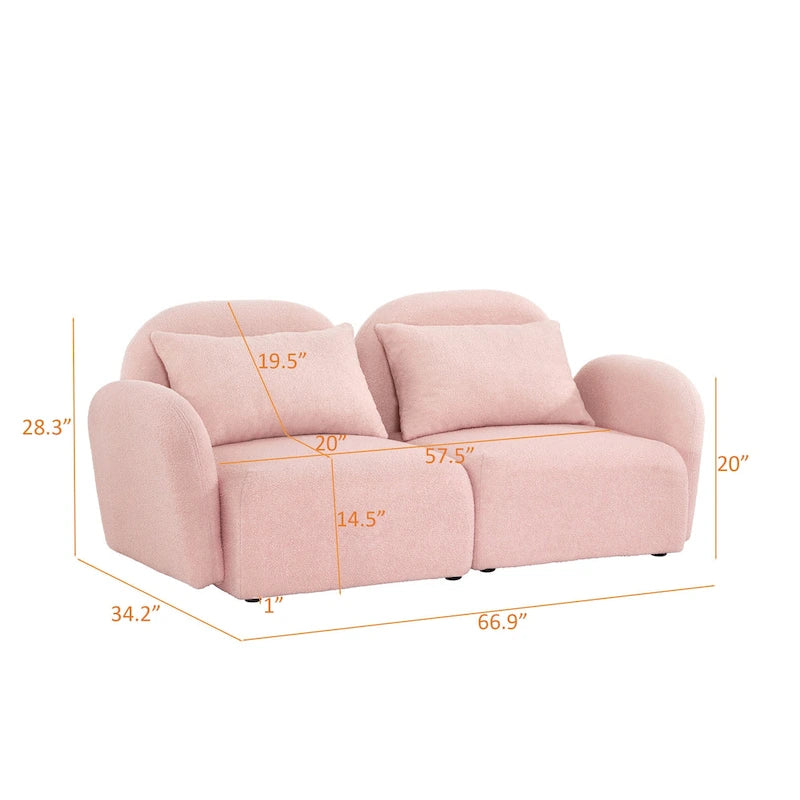 Lazy Sofa Loveseat in White Teddy Fabric for Living Room