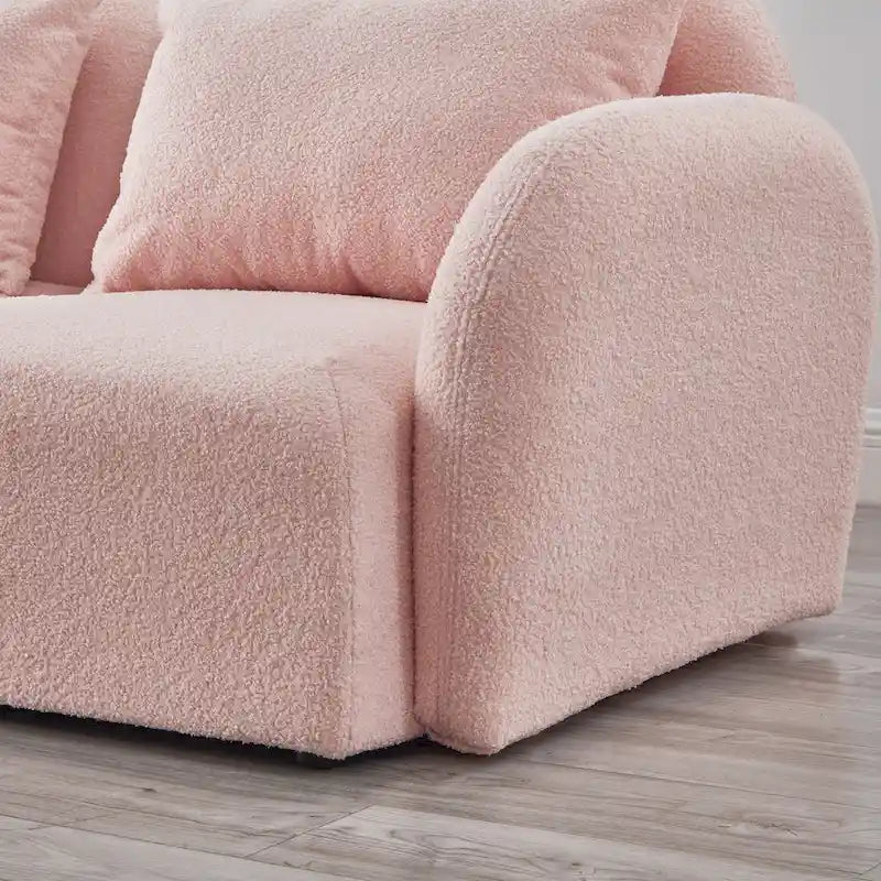Lazy Sofa Loveseat in White Teddy Fabric for Living Room