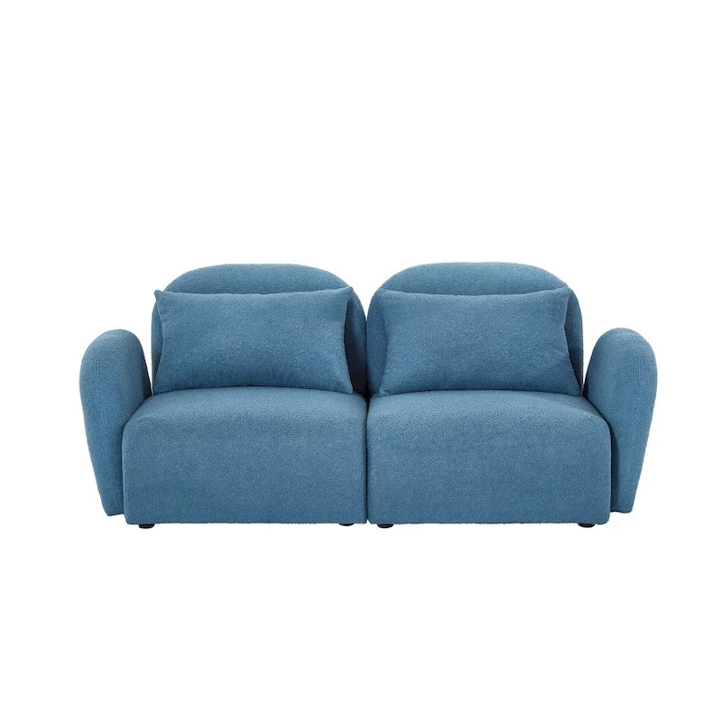 Lazy Sofa Loveseat in White Teddy Fabric for Living Room