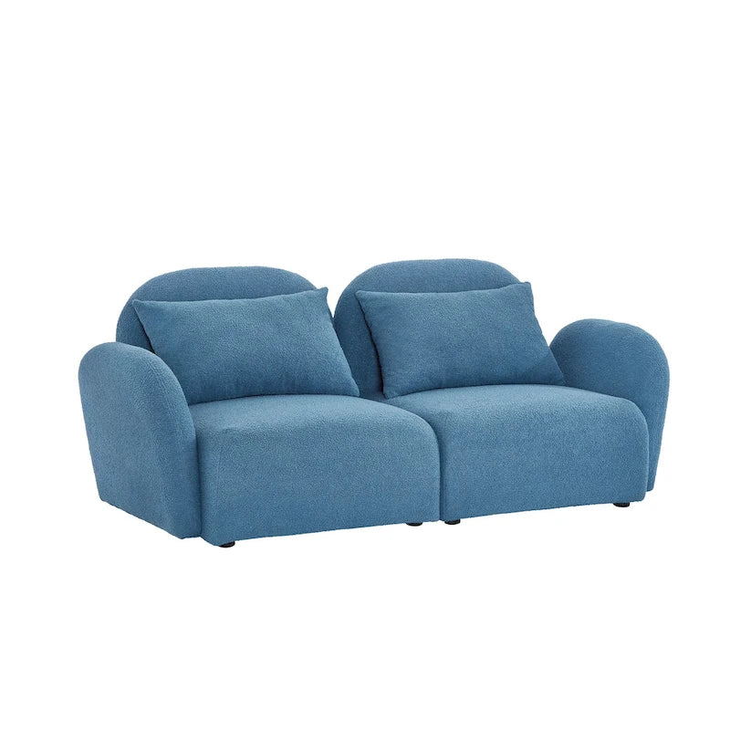 Lazy Sofa Loveseat in White Teddy Fabric for Living Room