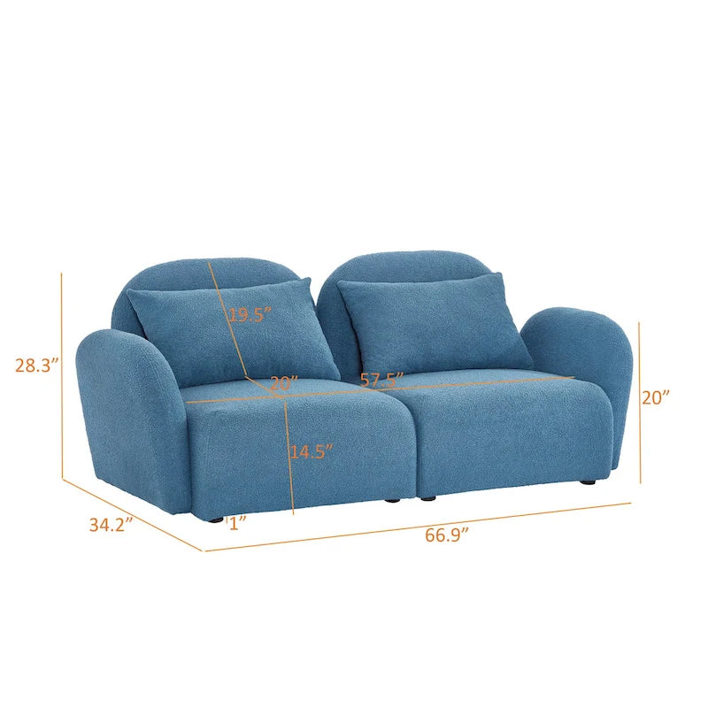 Lazy Sofa Loveseat in White Teddy Fabric for Living Room