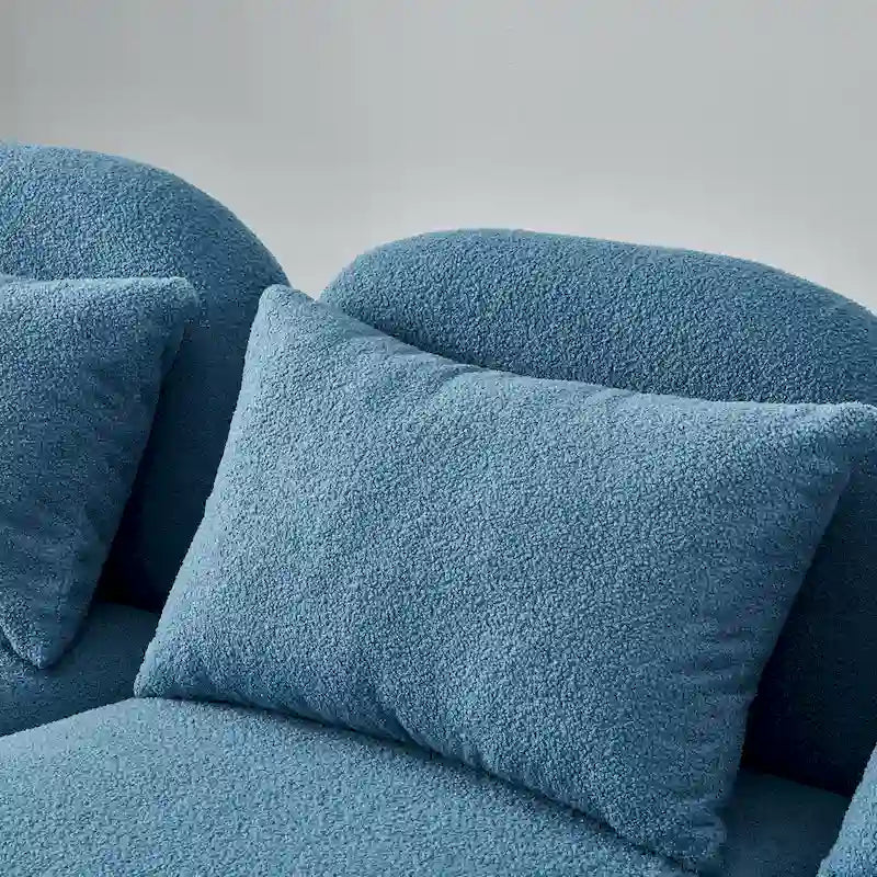 Lazy Sofa Loveseat in White Teddy Fabric for Living Room