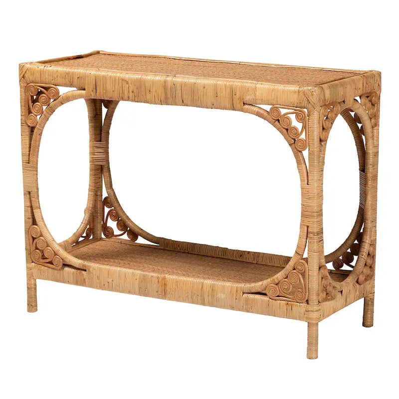 Modern Bohemian Light Honey Rattan Console Table
