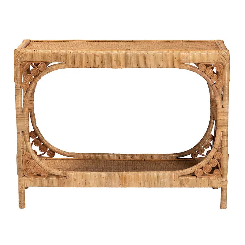 Modern Bohemian Light Honey Rattan Console Table