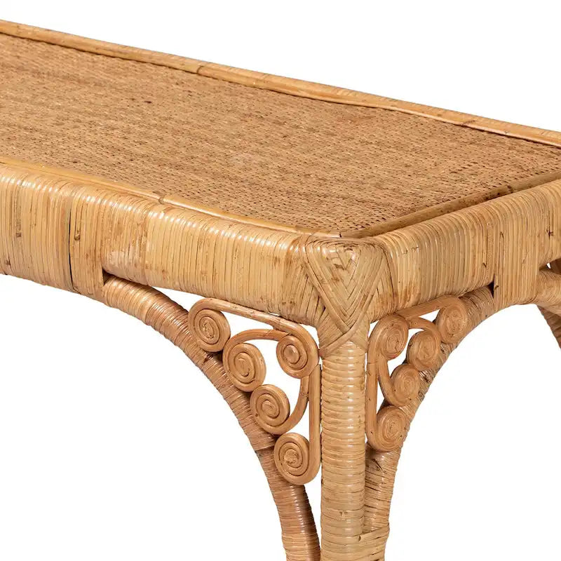 Modern Bohemian Light Honey Rattan Console Table