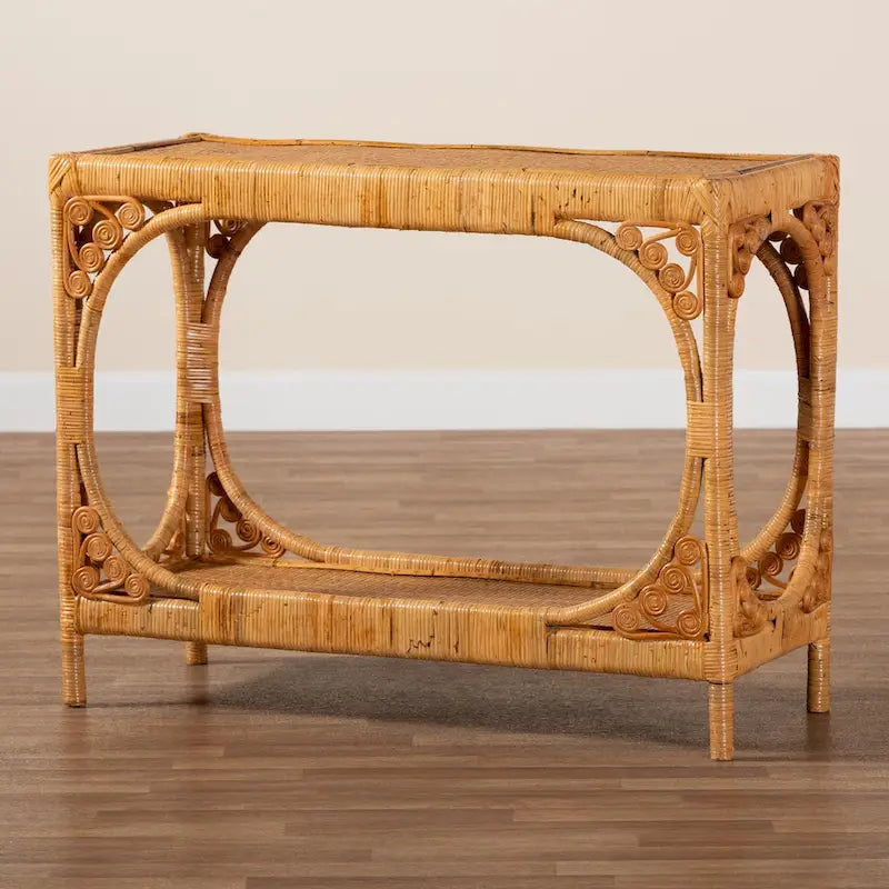 Modern Bohemian Light Honey Rattan Console Table