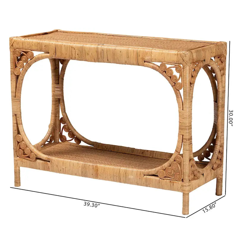 Modern Bohemian Light Honey Rattan Console Table