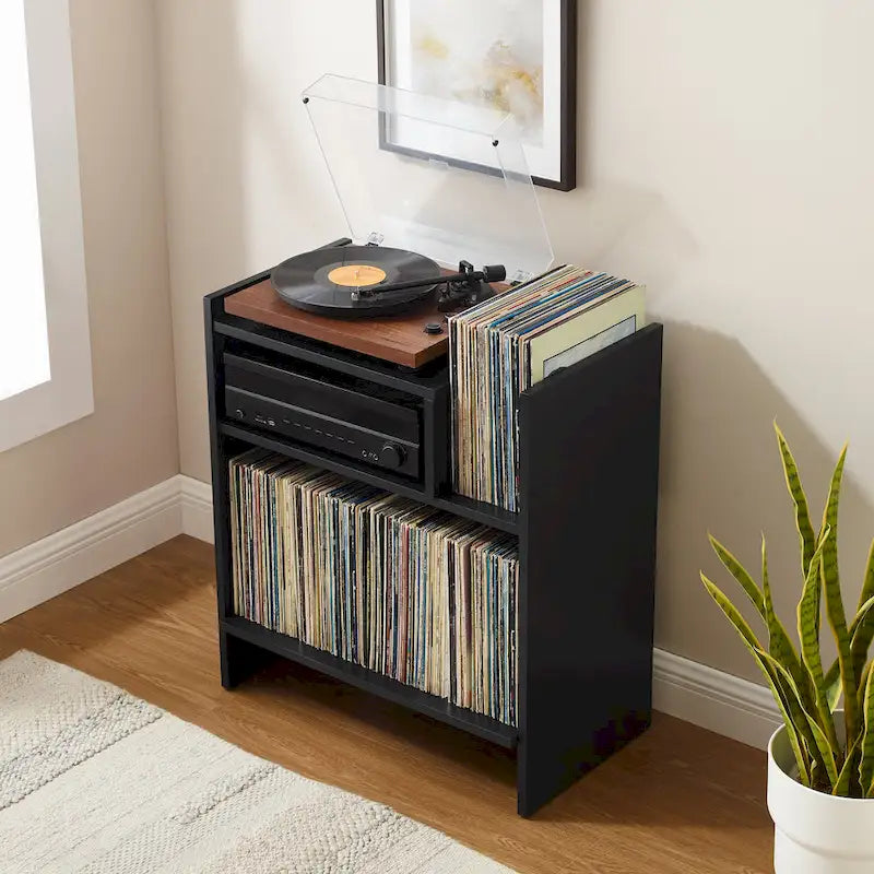 Multi‑Tier Record Player Cabinet, Vinyl Album Storage Shelf
