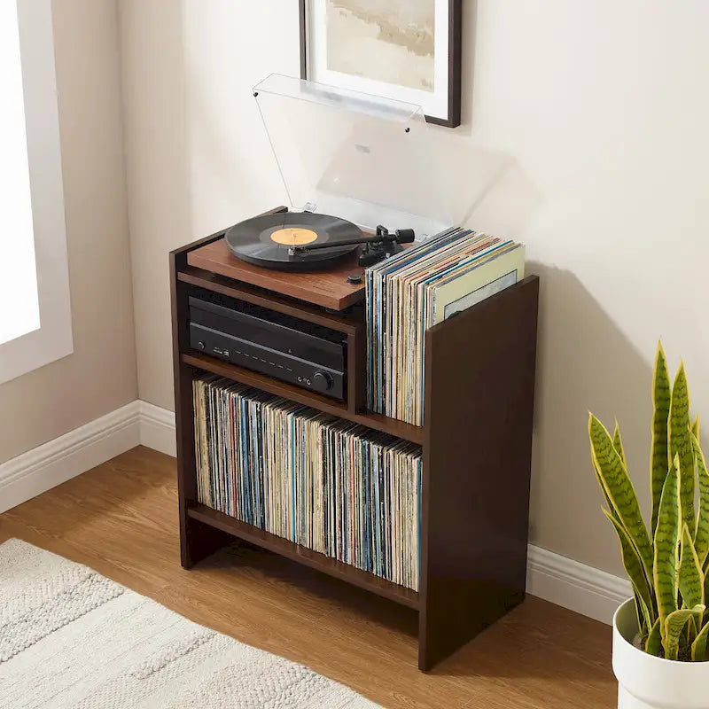 Multi‑Tier Record Player Cabinet, Vinyl Album Storage Shelf