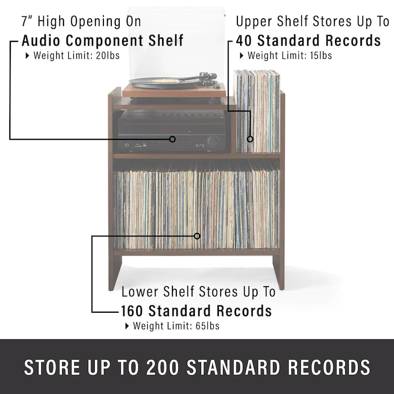 Multi‑Tier Record Player Cabinet, Vinyl Album Storage Shelf