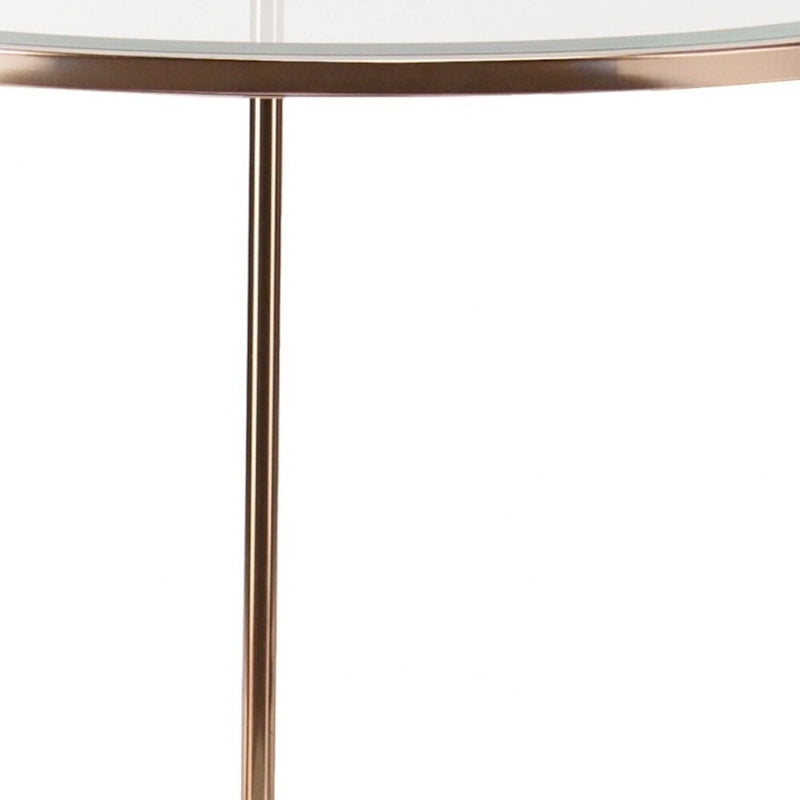 26 Inch Gold Glass and Iron Round End Table with Shelf