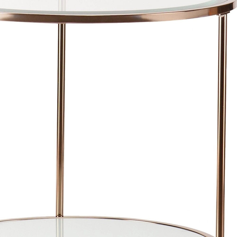 26 Inch Gold Glass and Iron Round End Table with Shelf