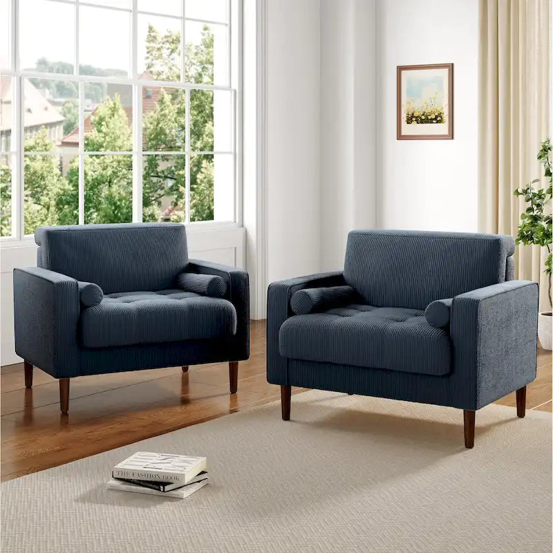 Set of 2 Wide Corduroy Armchair Accent Chairs for Living Room