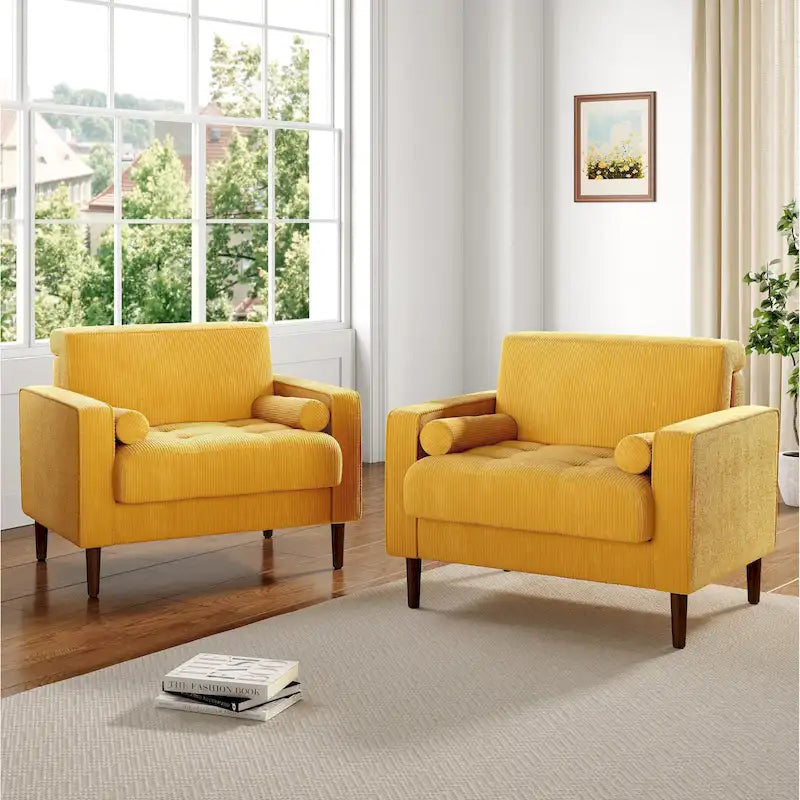 Set of 2 Wide Corduroy Armchair Accent Chairs for Living Room