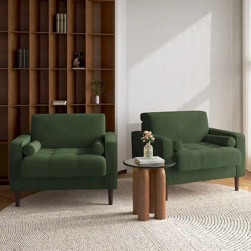 Set of 2 Wide Corduroy Armchair Accent Chairs for Living Room