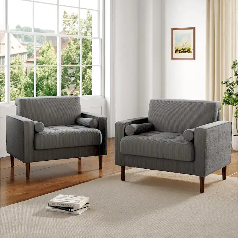 Set of 2 Wide Corduroy Armchair Accent Chairs for Living Room