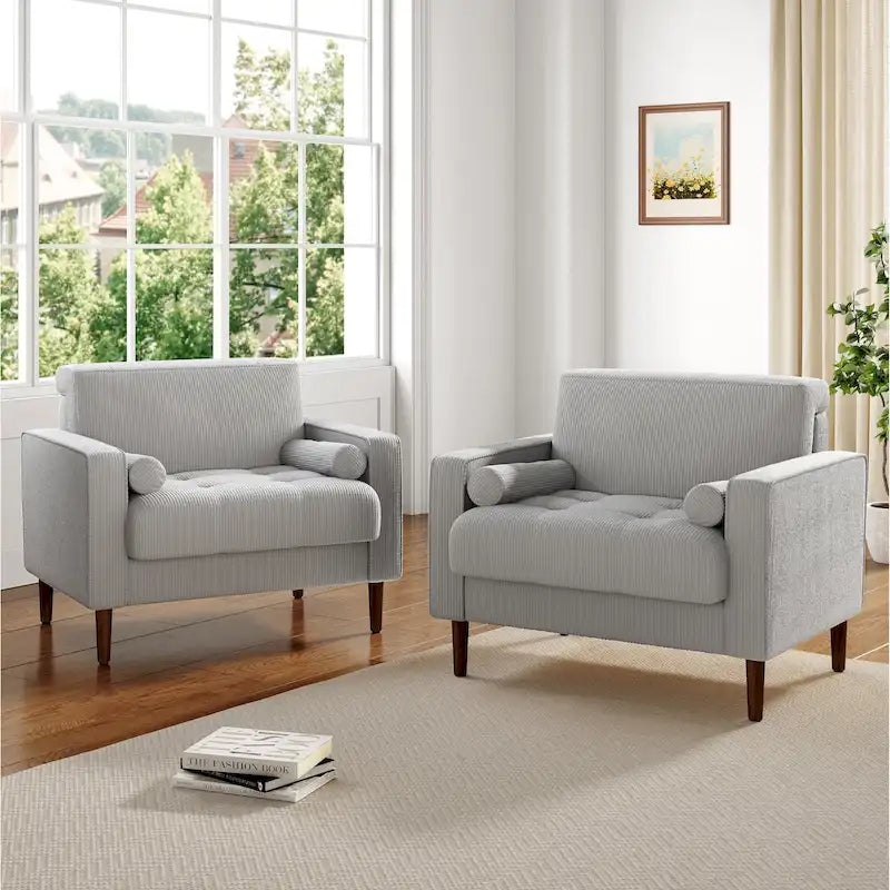 Set of 2 Wide Corduroy Armchair Accent Chairs for Living Room