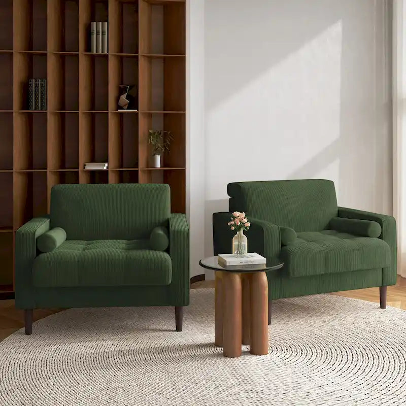 Set of 2 Wide Corduroy Armchair Accent Chairs for Living Room