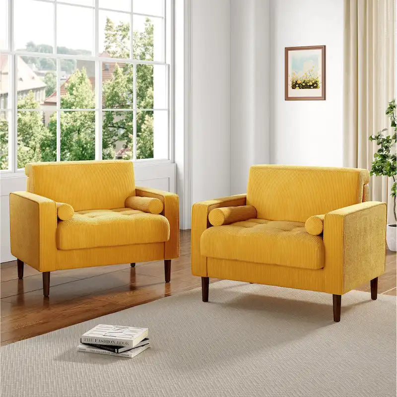 Set of 2 Wide Corduroy Armchair Accent Chairs for Living Room
