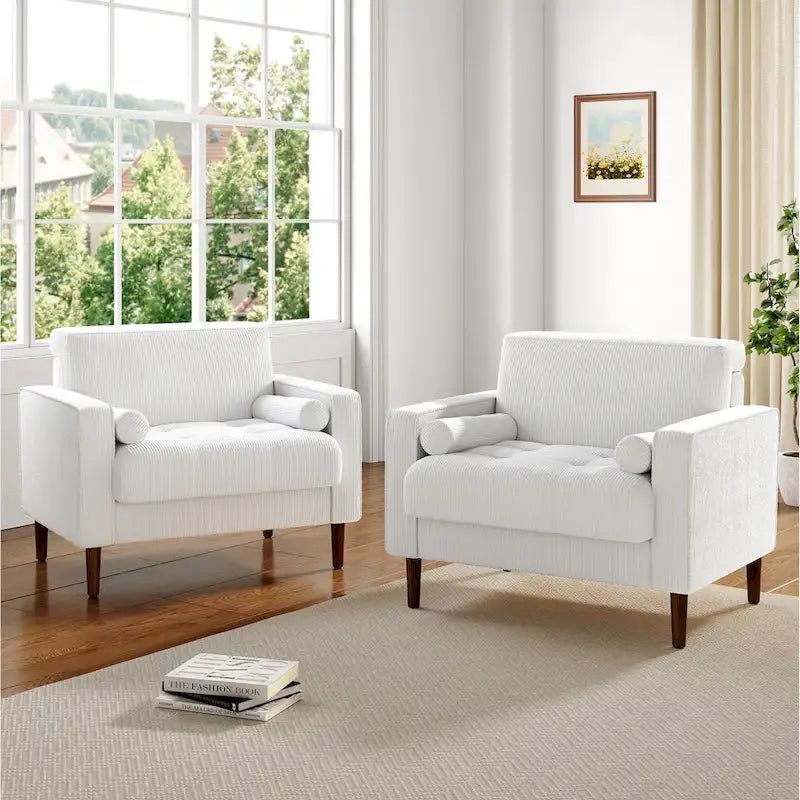 Set of 2 Wide Corduroy Armchair Accent Chairs for Living Room