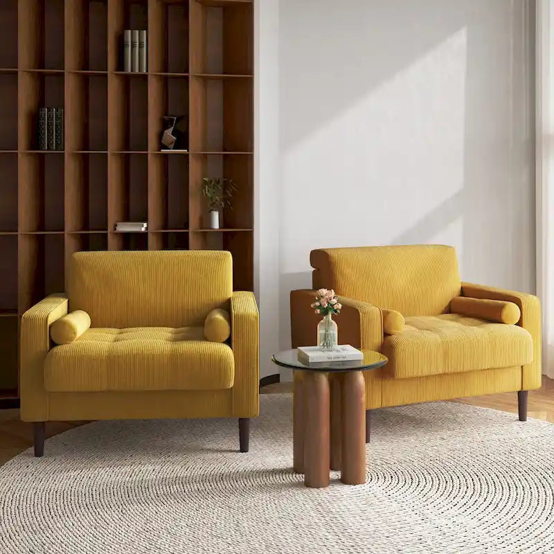 Set of 2 Wide Corduroy Armchair Accent Chairs for Living Room