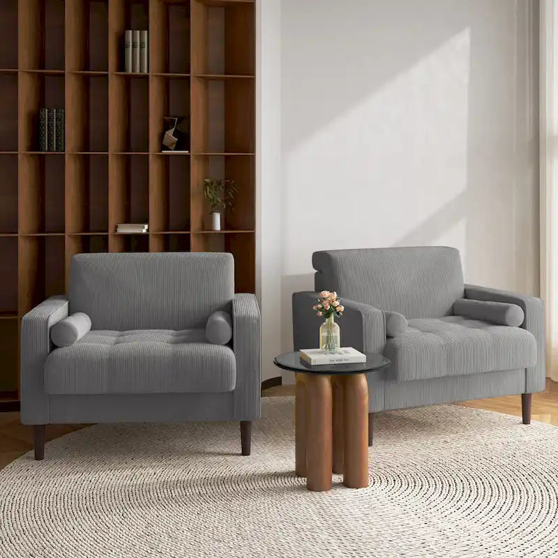 Set of 2 Wide Corduroy Armchair Accent Chairs for Living Room
