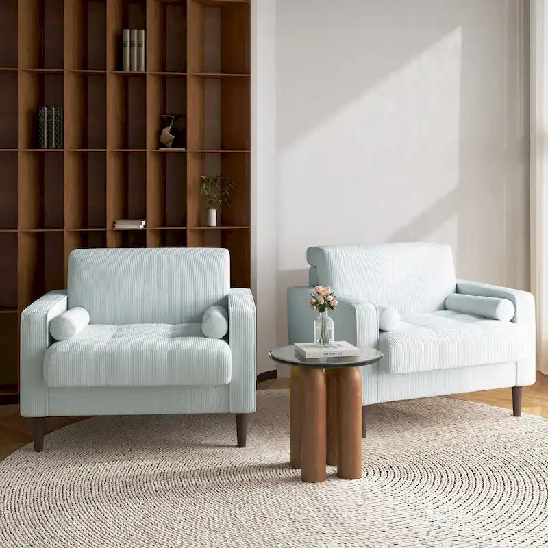 Set of 2 Wide Corduroy Armchair Accent Chairs for Living Room